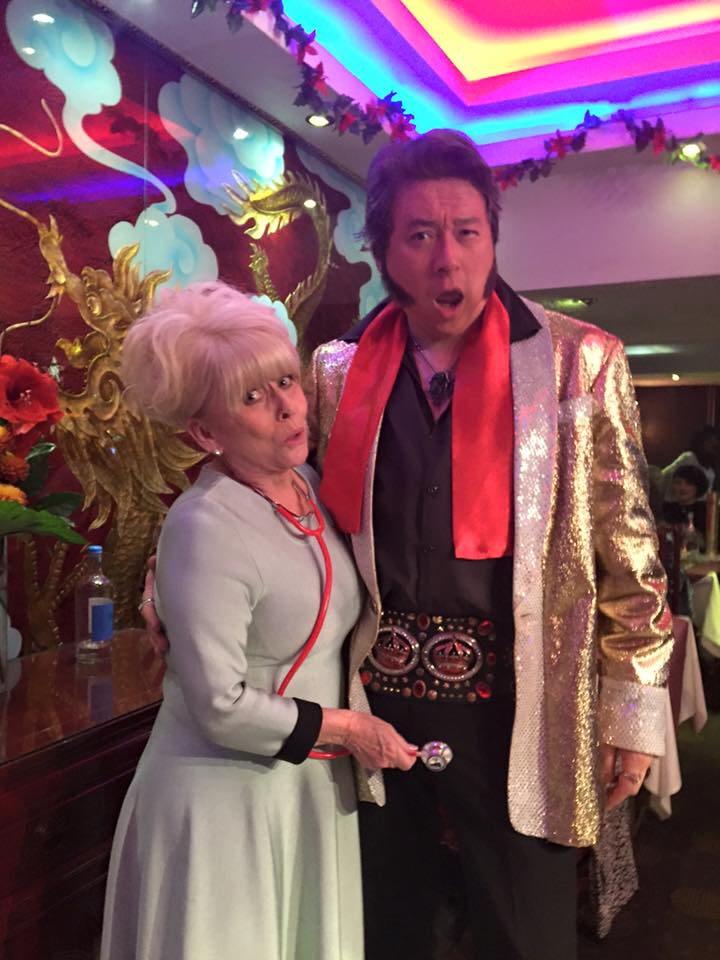 Chinese Elvis gets an unexpected stethoscope in the groinal region.  Sadly (or luckily) what Dame Babs didn't realise is that with Chinese Elvis being now 50, his balls hang at least 18 inches below the belt